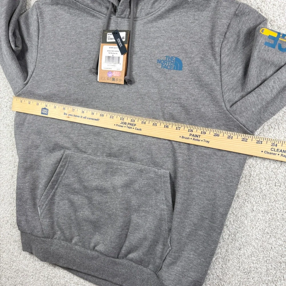 NEW The North Face Hoodie Men M Grey M Evo Tent Graphic Sleeve Logo Pullover